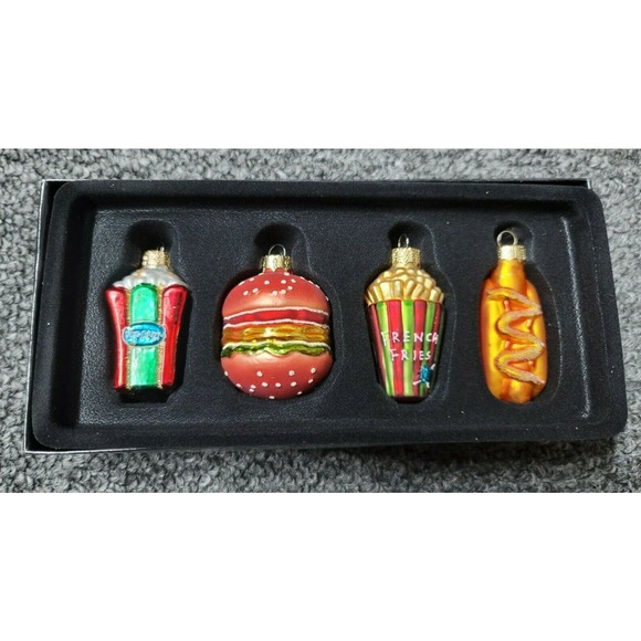 One Hundred 80 Degrees Food Themed Christmas Ornament Set of 4 Fries Hamburger - Picture 1 of 4